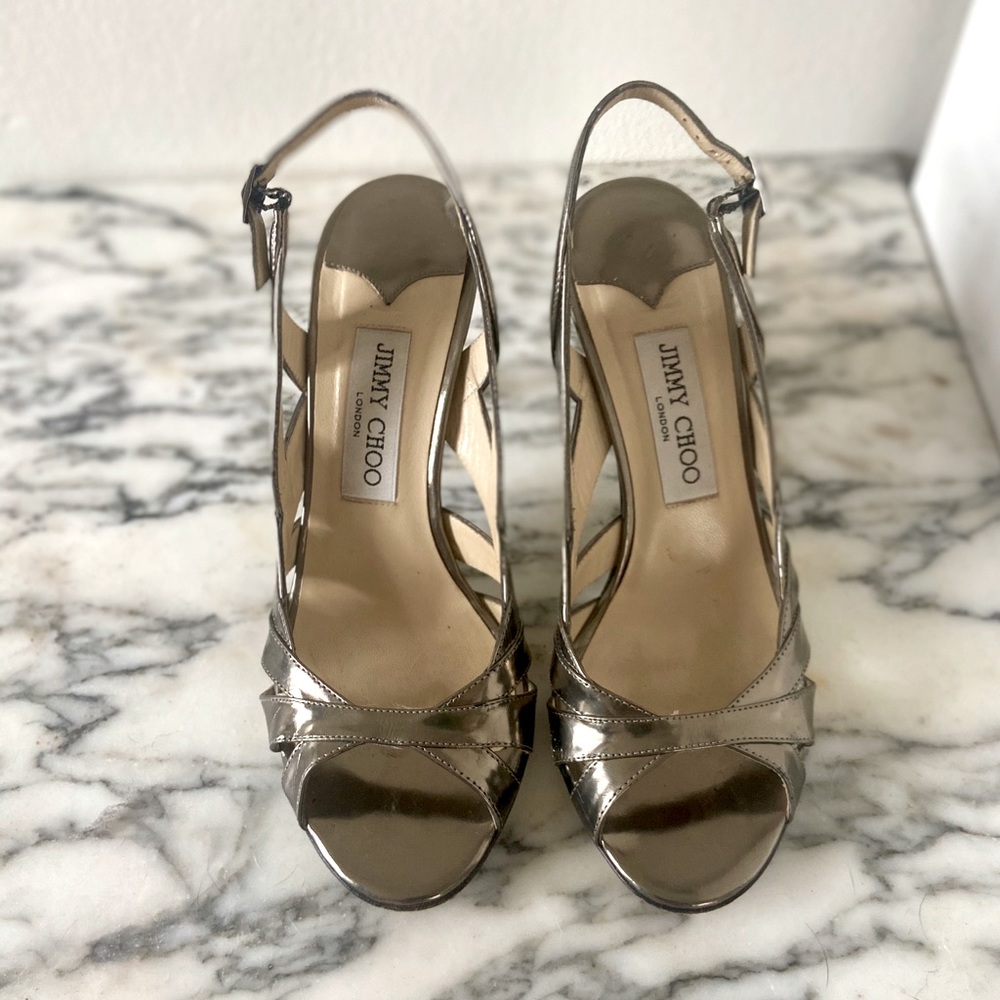 Jimmy Choo metallic gun-metal sling back